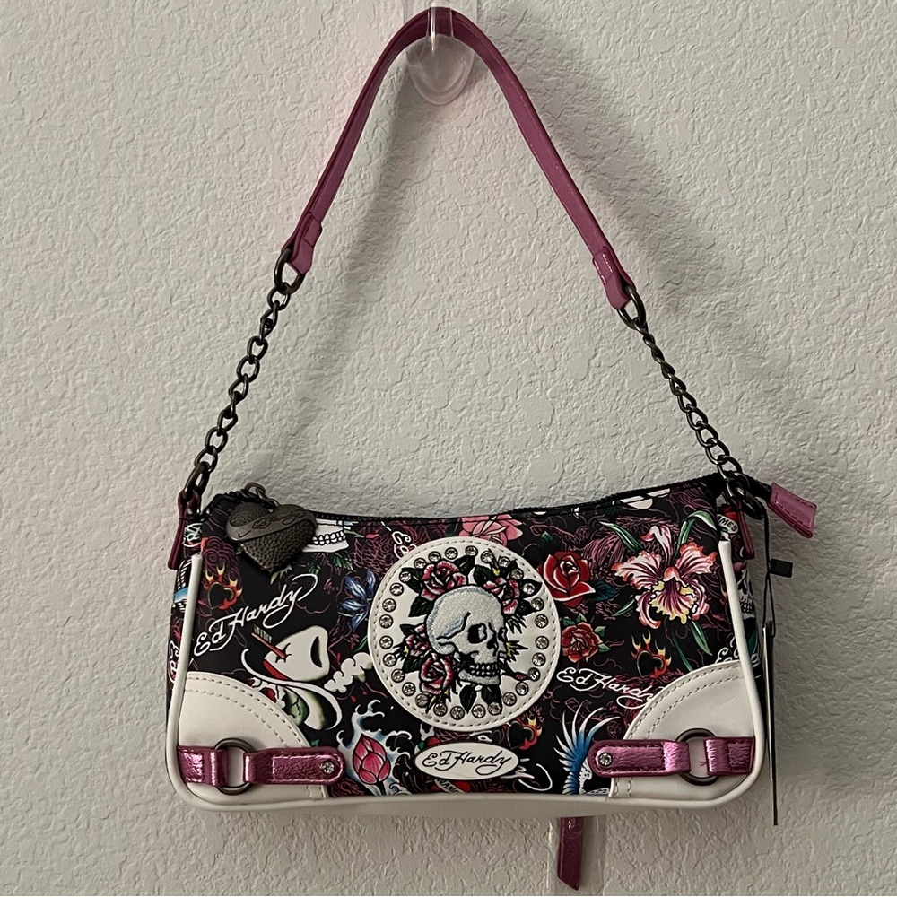 NEW! Authentic Ed Hardy Skull & Roses Convertible Crossbody & Shoulder Bag